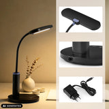 Lumanova D4 bureaulamp in zwart met netadapter en detailopnamen van hjh OFFICE (AI-gegenereerde afbeelding)
