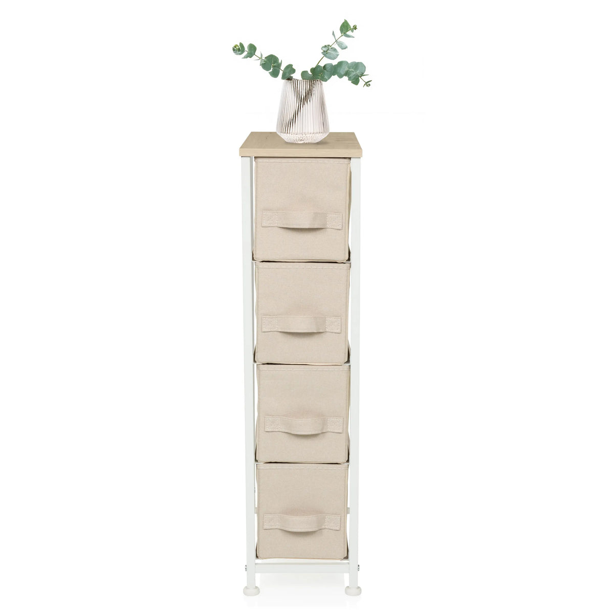 Commode FOLDRESS S in beige met vier stoffen laden en een lichtgekleurd aflegplateau van hjh LIVING