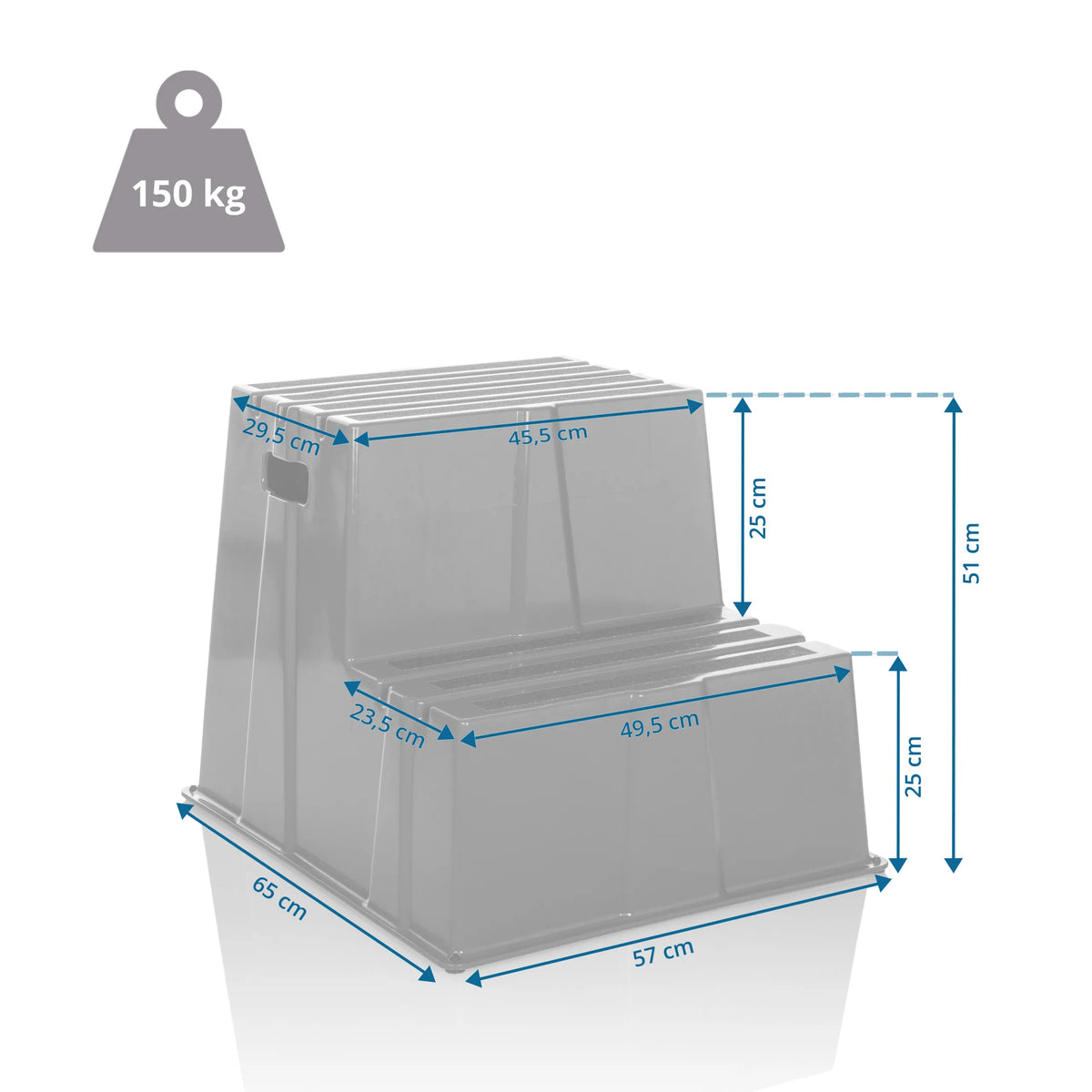 Technische tekening van het Opstapkrukje TIO-E2 met een draagvermogen van 150 kg van hjh OFFICE