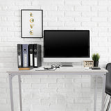 Wit bureau WORKSPACE I met afmetingen van 100 × 50 cm voor een witte bakstenen muur van hjh OFFICE