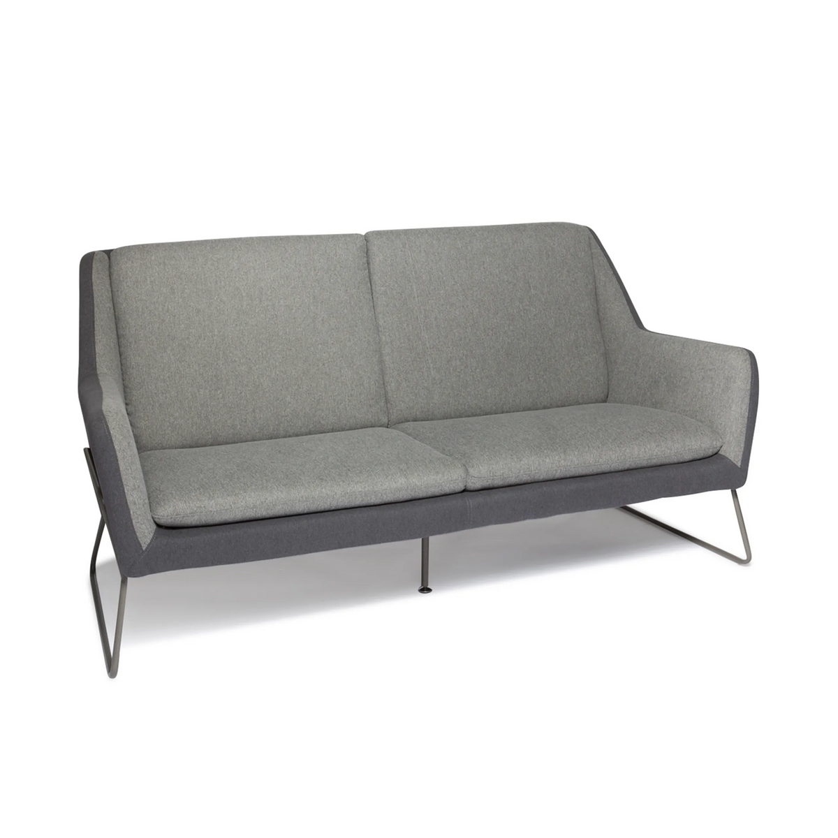 Lichtgrijze lounge bank LAGUN met donkergrijze accenten en slanke metalen poten van hjh OFFICE – 360-gradenweergave (zijaanzicht 90°)