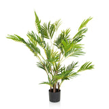 Groene Kunstplant ARECA I met palmachtige bladeren in een zwarte pot van hjh OFFICE – 360-gradenweergave (vooraanzicht 0°)