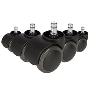 Vijf zwarte Bureaustoelwielen 5x ROLO No-Noise 11mm/50mm voor harde vloeren met metalen pennen van hjh OFFICE