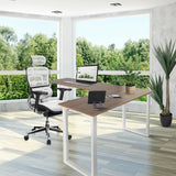 Hoekbureau WORKSPACE BASIC I in walnoot en wit met wit onderstel van hjh OFFICE