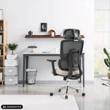 Professionele bureaustoel Ergomy Pro in donkergrijs en beige met mesh rugleuning van hjh OFFICE (AI-gegenereerde afbeelding)