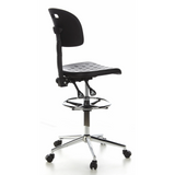 Zwarte Baliestoel TOP WORK 23 met voetring en vijfsterrenvoet met wielen van hjh OFFICE – 360-gradenweergave (schuin achteraanzicht 120°)
