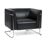 Zwarte gestoffeerde fauteuil CURACAO met verchroomd buizenframe van hjh OFFICE – 360-gradenweergave (vooraanzicht 20°)