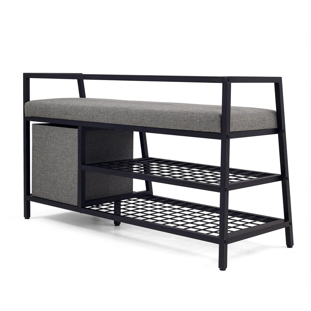 Schoenenkast Estha Loft in zwart en grijs met grijs zitvlak en twee roosterplanken van hjh LIVING
