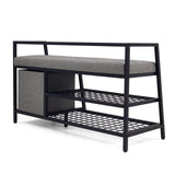 Schoenenkast Estha Loft in zwart en grijs met grijs zitvlak en twee roosterplanken van hjh LIVING