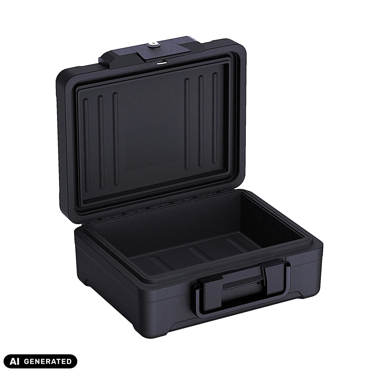 Geopende Safe Compact Slim kluis in zwart met handvat van hjh OFFICE (AI-gegenereerde afbeelding)