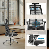 Verstellbare Rückenlehne und Sitzfläche des High-End-Bürostuhls SPINIO ELITE L von hjh OFFICE