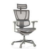 Grijze luxe directiestoel ERGOHUMAN SLIM ULTRA G GEN2 met netrugleuning en vijfster-onderstel met zwenkwielen van hjh OFFICE – 360-gradenweergave (vooraanzicht 15°)