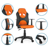 Kinder bureaustoel KID GAME AL in zwart-oranje met detailopnames van de armleuningen, gasveer en zwenkwielen van hjh OFFICE