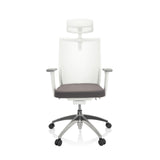 Grijs-witte Professionele bureaustoel ASPEN WHITE PRO met netrug, hoofdsteun en vijfpoot met zwenkwielen van hjh OFFICE – 360-gradenweergave (vooraanzicht 0°)