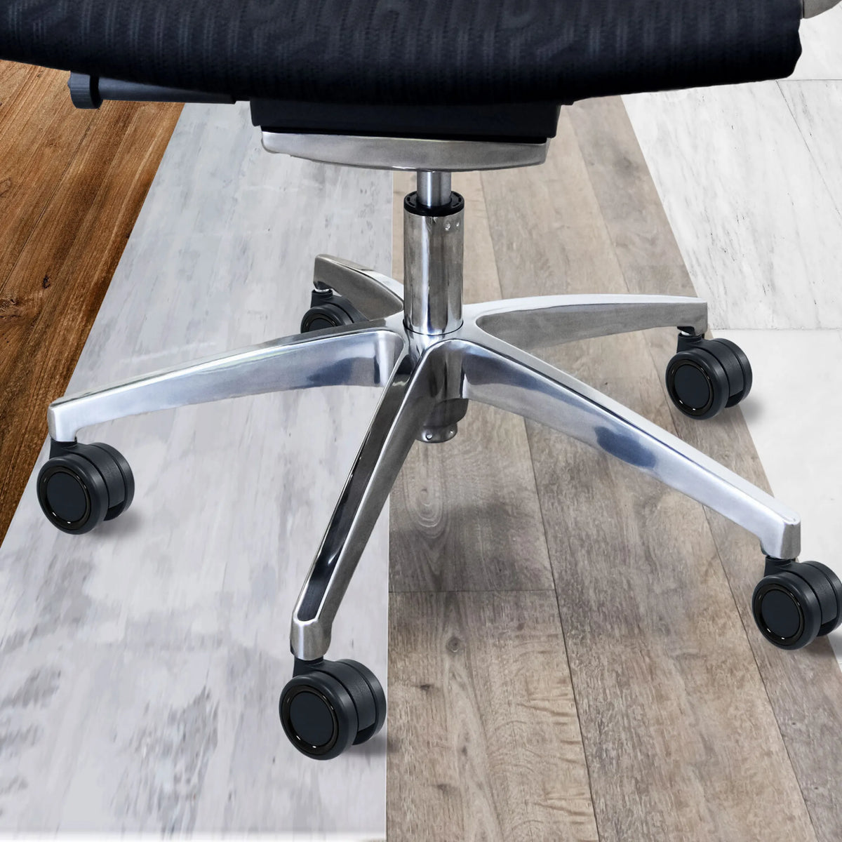 Vijfstervormig onderstel met zwarte bureaustoelwielen 5x ROLO COLOR 60 11mm/60mm voor harde vloeren van hjh OFFICE