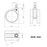 Technische tekening van de Bureaustoelwielen 5x ROLO No-Noise 11mm/75mm met een diameter van 75 mm van hjh OFFICE