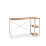 Bureau Easy Up2 in wit en eiken met geïntegreerd rek en X-steun van hjh LIVING – 360-gradenweergave (vooraanzicht 15°)