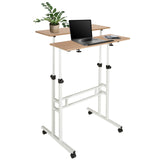 Zit- Sta bureau WORKSTATION I in wit en eiken met twee niveaus en zwenkwielen van hjh OFFICE