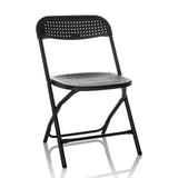 Zwarte Outdoor stoel TUDELA XXL PRO met geperforeerd zit- en rugvlak van hjh OFFICE – 360-gradenweergave (vooraanzicht 15°)