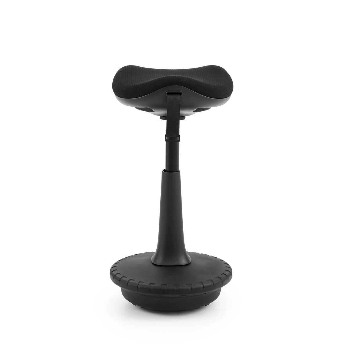 Zwarte stahulp Balance Sit Ergo met ergonomisch gevormde zitting en ronde voet van hjh OFFICE – 360-gradenweergave (vooraanzicht 0°)