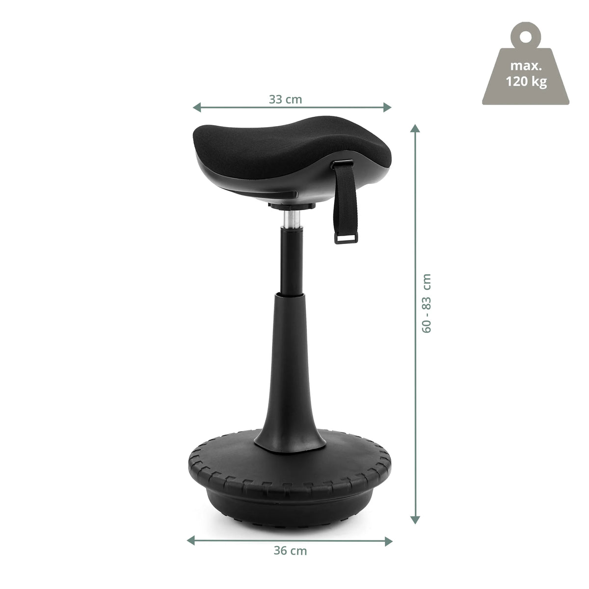 Maattekening van de stahulp Balance Sit Ergo met een hoogte van 60–83 cm van hjh OFFICE