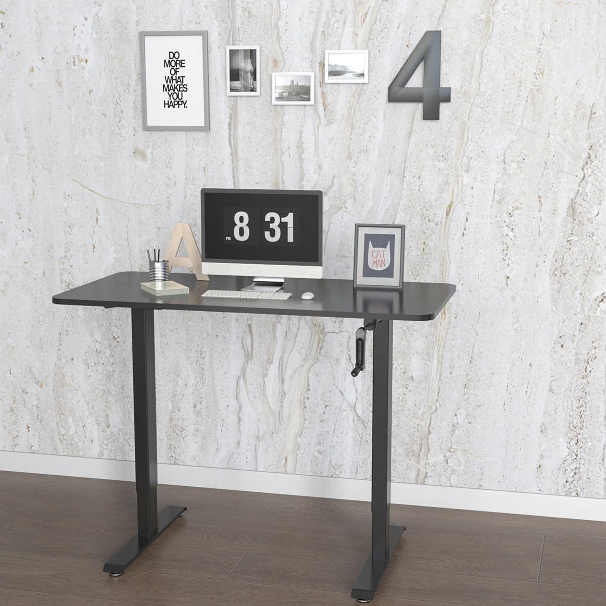 Zwart zit-sta bureau STAND CR met zwengelmechanisme aan de rechterkant van hjh OFFICE