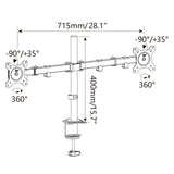Technische tekening van de Monitorsteun Ergomount M2 met een breedte van 715 mm van hjh OFFICE