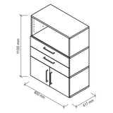Technische tekening van het FlexWall dressoir met 1100 × 800 mm van hjh OFFICE PRO