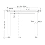 Maßzeichnung des höhenverstellbaren Schreibtischs QUEO 614 S mit einer Höhe von 68,5–81 cm von hjh OFFICE PRO