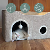 Beige Kattengrot PAWY EB met ronde opening en speelbal van hjh LIVING