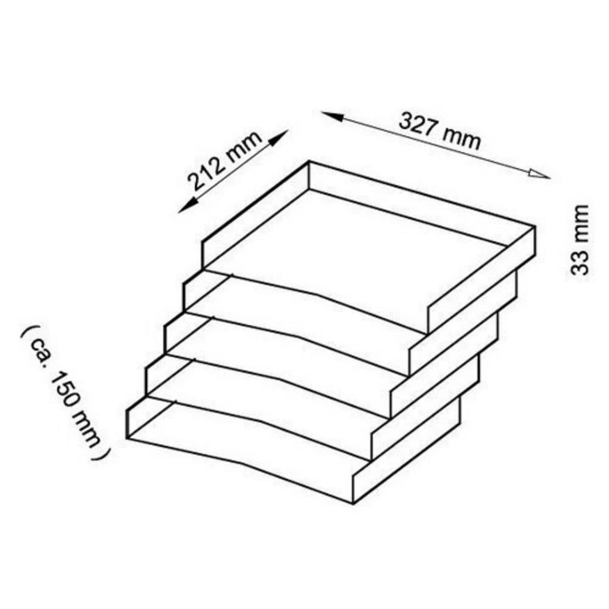 Maattekening van de schuine lade-inzetten voor de ACSA Rolcontainer met 327 × 212 × 33 mm van hjh OFFICE PRO