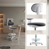 Hoogteverstelling en voetring van de WORK MF2 W werkstoel in donkergrijs van hjh OFFICE (AI-gegenereerde afbeelding)