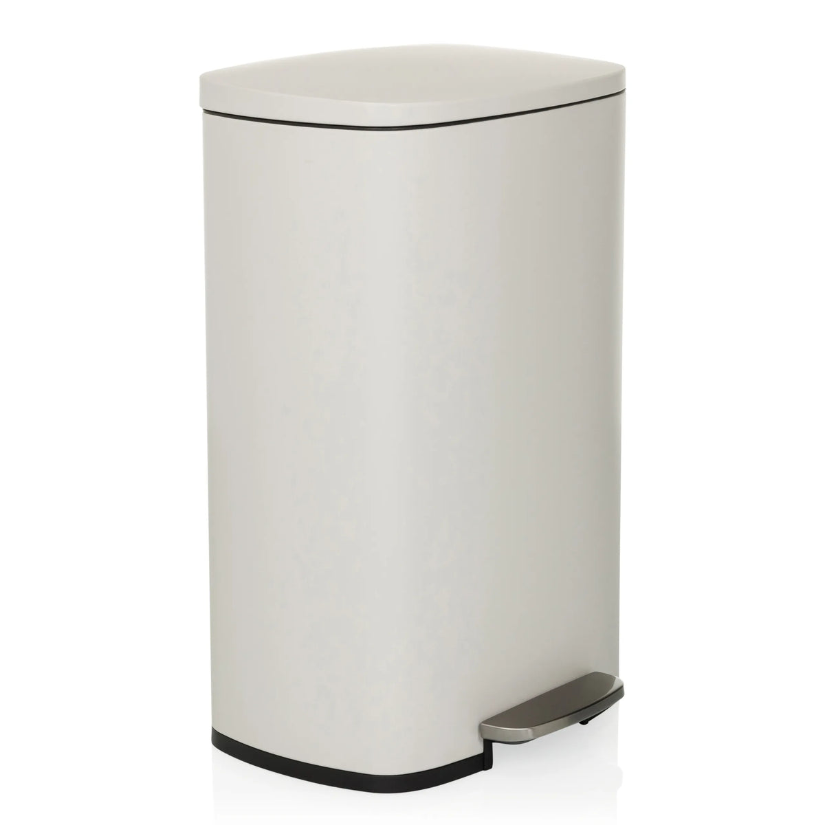 Beige prullenbak CLEAN XV met deksel en voetpedaal van hjh OFFICE – 360-gradenweergave (schuin vooraanzicht 45°)