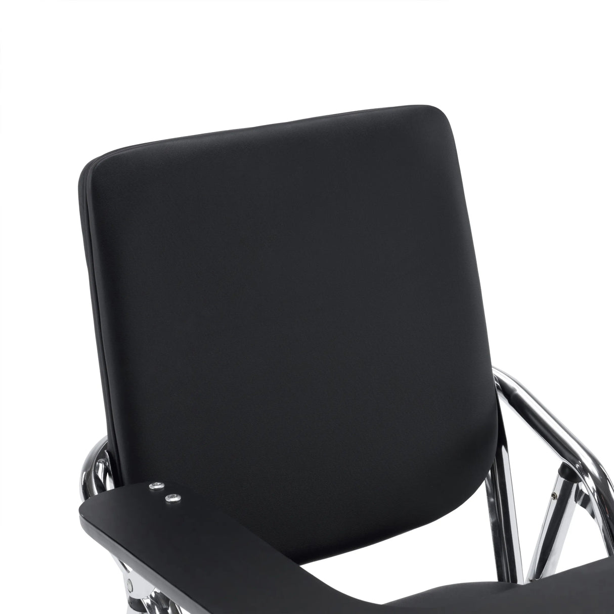 Zwarte rugleuning en armleuning van de Esto T klapstoel met chromen frame van hjh OFFICE