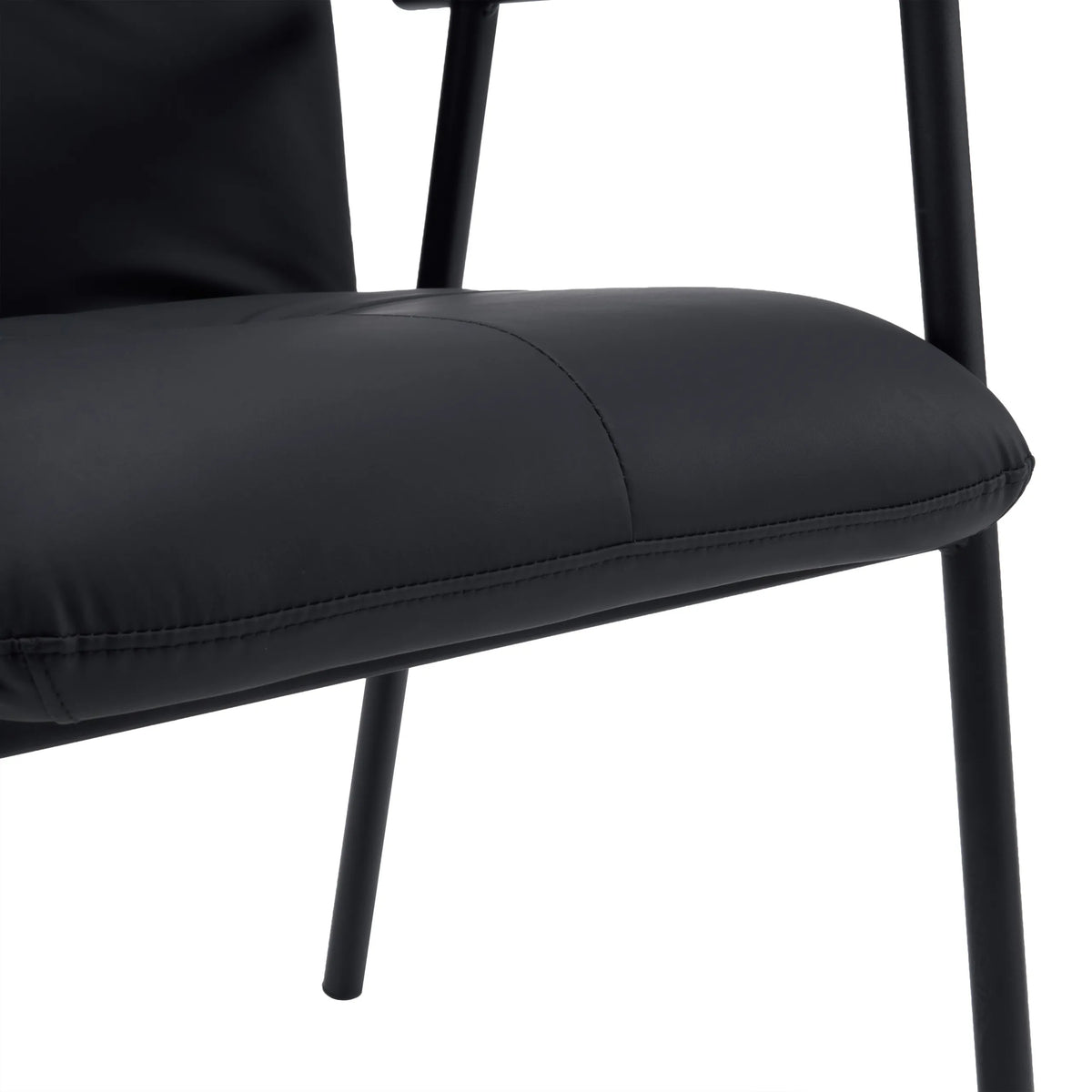 Zwarte kunstlederen zitting van de gestoffeerde stoel Lifea Flex met slanke zwarte poten van hjh LIVING