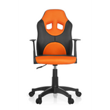 Zwart-oranje Kinder bureaustoel KID GAME AL met netrugleuning en vijfpoot met wieltjes van hjh OFFICE – 360-gradenweergave (vooraanzicht 0°)