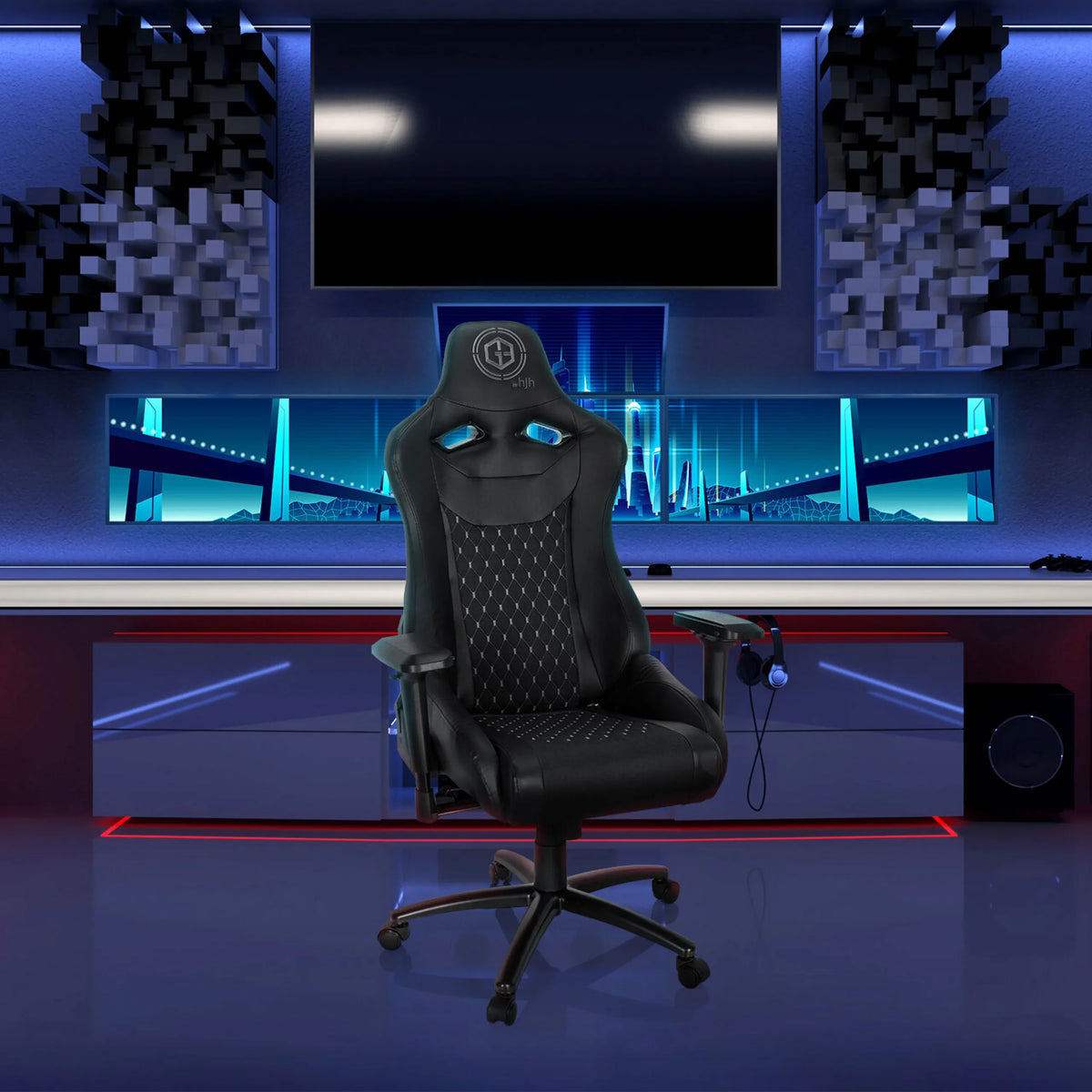 Zwarte Gamestoel GAMEBREAKER SX 04 met stiknaad-design en verstelbare armleuningen van hjh OFFICE