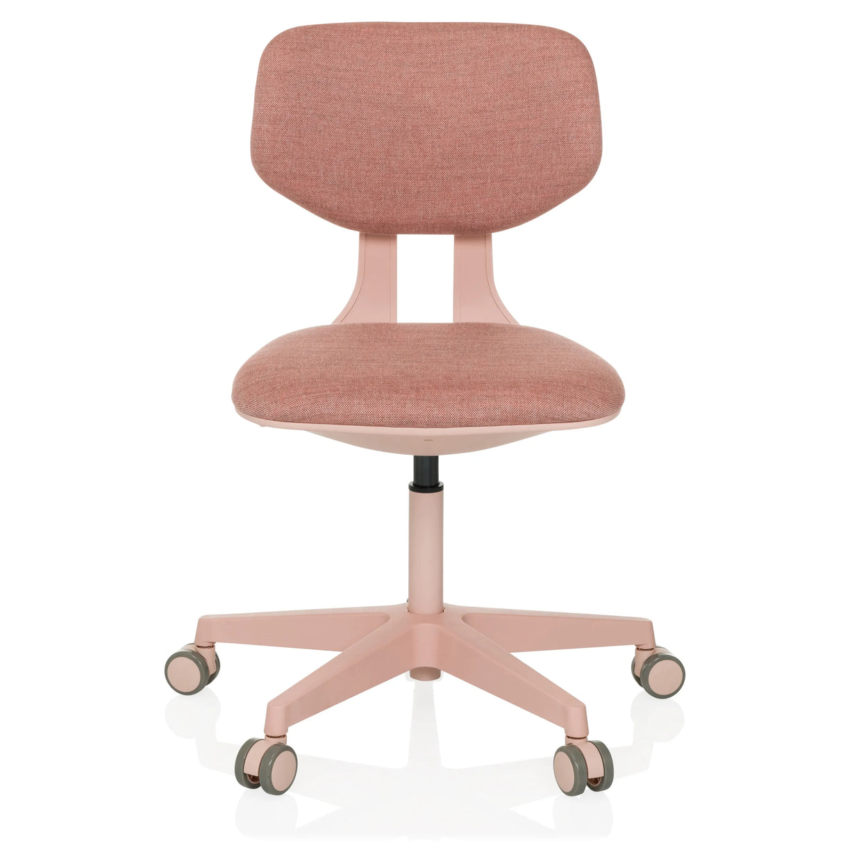 Roze Kinder bureaustoel KID COLORE met gevoerde vlakken en vijfpoot met wieltjes van hjh OFFICE – 360-gradenweergave (vooraanzicht 0°)