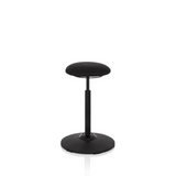 Zwarte stahulp BALANCE SIT met rond zitkussen en cirkelvormige voet van hjh OFFICE – 360-gradenweergave (vooraanzicht 20°)