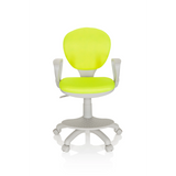 Groene Kinder bureaustoel KID COLOUR G1 met grijze armleuningen en vijfpoot-onderstel met wieltjes van hjh OFFICE – 360-gradenweergave (vooraanzicht 0°)
