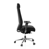 Schwarzer Profi-Bürostuhl PRO-TEC XXL mit Stoffbezug, Kopfstütze und Fußkreuz mit fünf Rollen von hjh OFFICE – 360-Grad-Ansicht (Seitenprofil 90°)