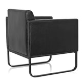Zwarte gestoffeerde fauteuil BALI BLACK met armleuningen en een onderstel van hjh OFFICE – 360-gradenweergave (schuin achteraanzicht 120°)