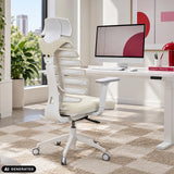 Professionele bureaustoel ERGO LINE W in Salted Caramel met stoffen bekleding en wit frame van hjh OFFICE (AI-gegenereerde afbeelding)