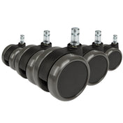 Vijf zwarte Bureaustoelwielen 5x ROLO 11mm/65mm voor harde vloeren met zilverkleurige bouten van hjh OFFICE