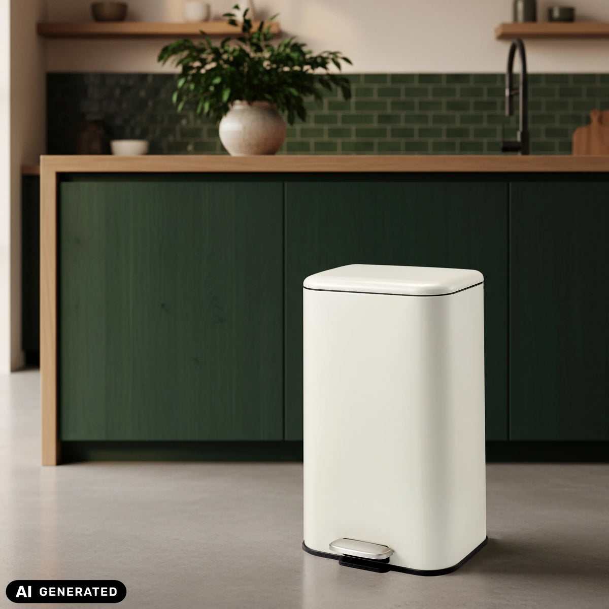 Beige prullenbak Clean 1 met voetpedaal en een inhoud van 30 l van hjh OFFICE (AI-gegenereerde afbeelding)