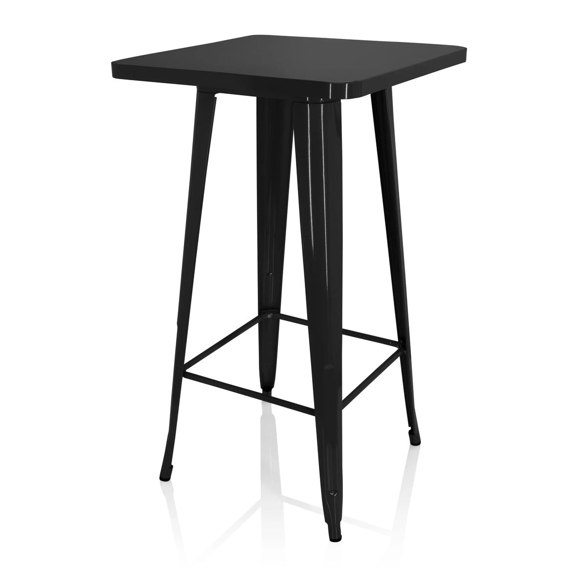 Zwarte Bartafel VANTAGGIO HIGH T met vierkant blad en twee dwarsstangen van hjh OFFICE – 360-gradenweergave (schuin vooraanzicht 60°)