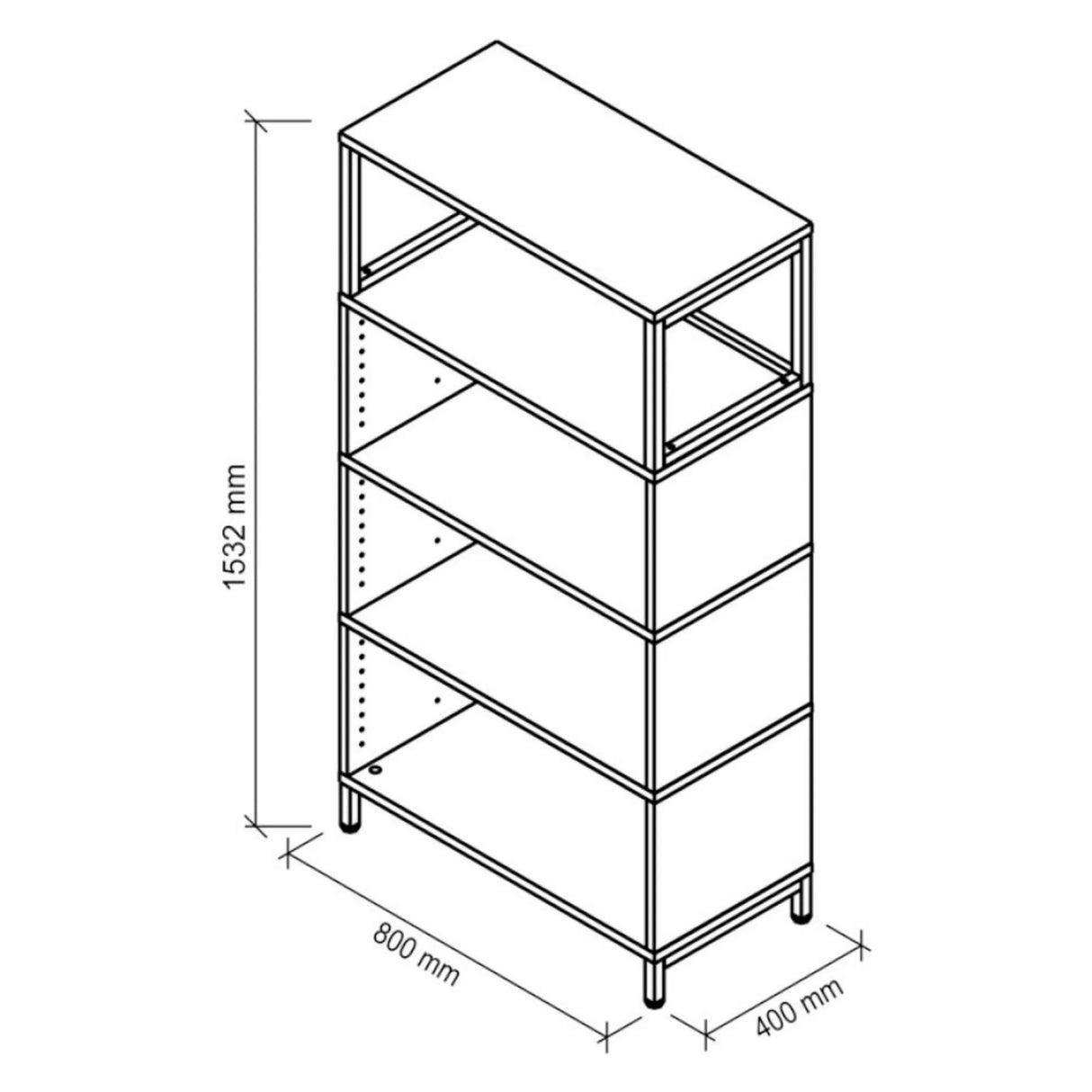 Technische tekening van het rek FlexWall met afmetingen 1532 × 800 mm van hjh OFFICE PRO