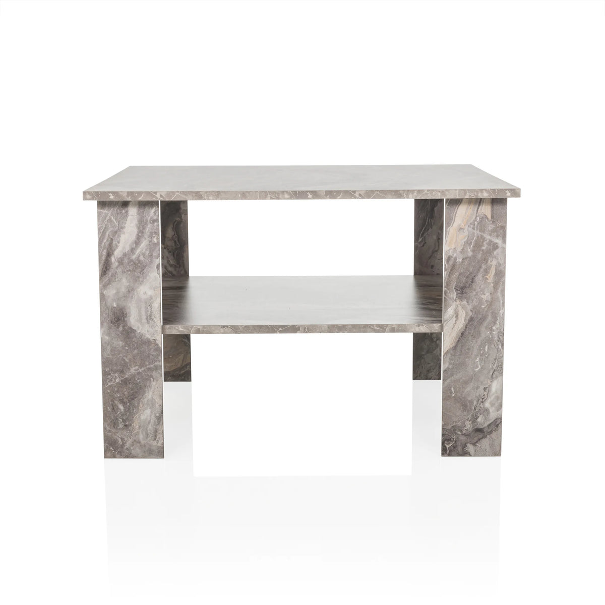 Grijze Salontafel BISMO met een aflegplateau in marmerlook van hjh LIVING – 360-gradenweergave (vooraanzicht 0°)