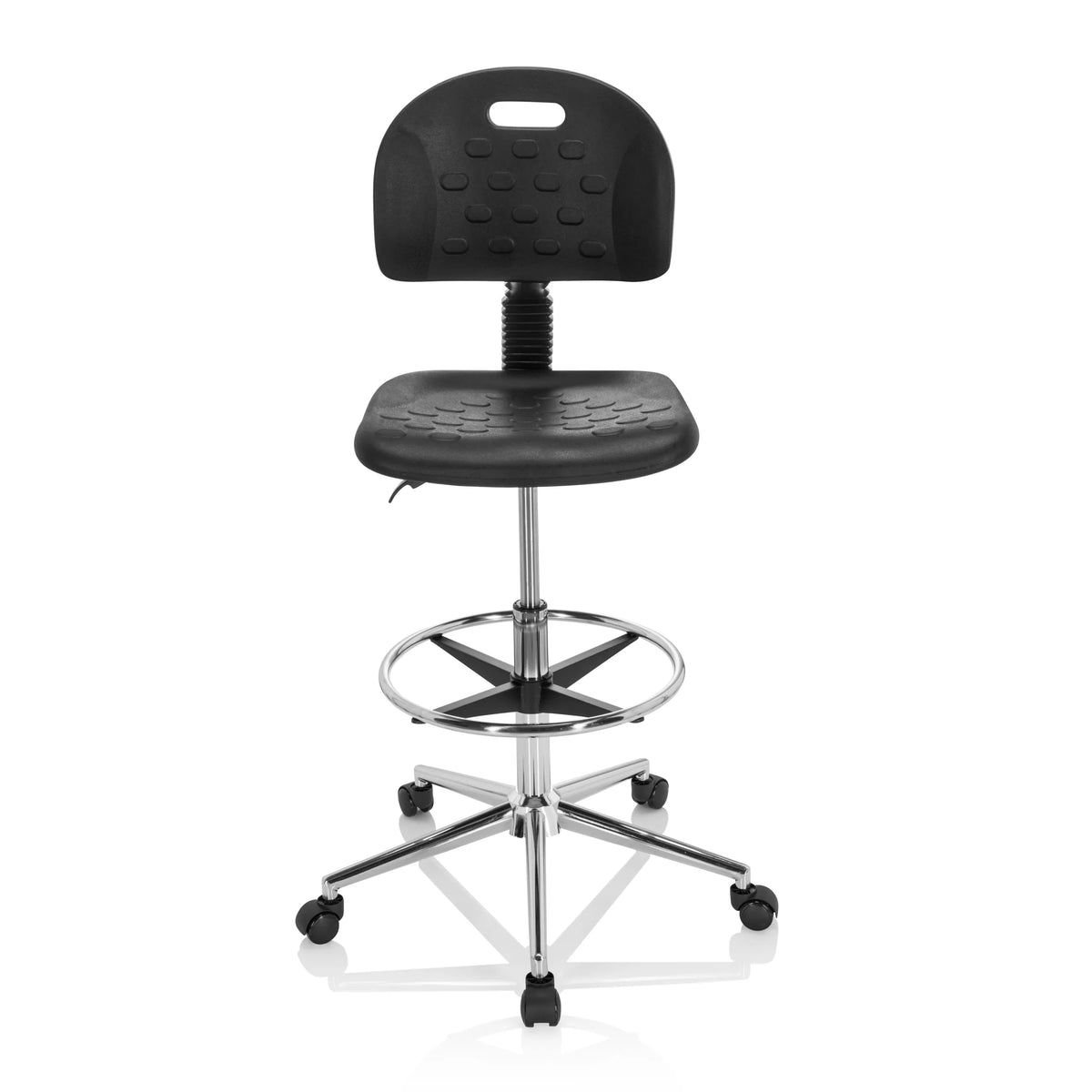 Zwarte Baliestoel TOP WORK 23 I met voetring en vijfpoot onderstel met wieltjes van hjh OFFICE – 360-gradenweergave (vooraanzicht 0°)