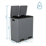 Maataanzicht van de Clean 13 prullenbak met 60 L inhoud en 58,5 x 32 cm van hjh OFFICE